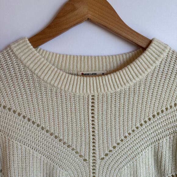 Marine Layer Olivia Crewneck Sweater in Cream White Medium Pointelle Knit - Picture 6 of 15